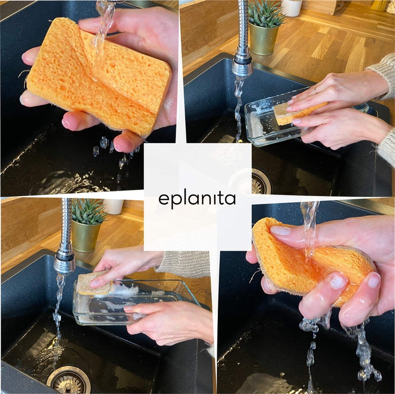 eplanita إسفنجات تنظيف نباتية طبيعية من إيبلانيتا (عبوة من 3 قطع)، أدوات تنظيف صديقة للبيئة غير قابلة للخدش وقابلة للتحلل البيولوجي للمطبخ والحمام - Image 3